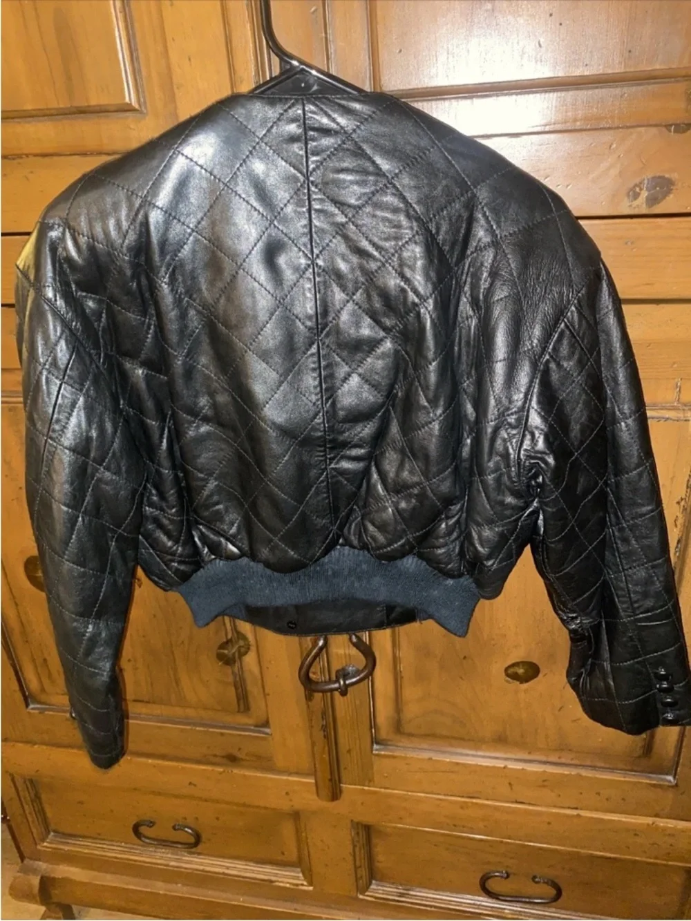 Vintage NORTHAMPTON 90s Y2K Cropped Quilted Leather Baseball Jacket-Black-SMALL - Picture 2 of 5